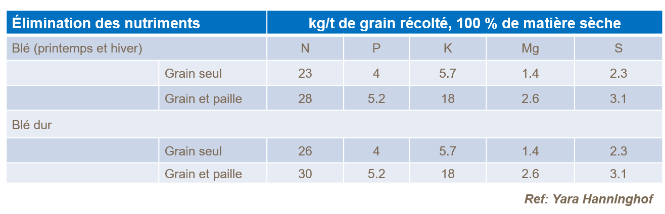 Graphique sur l'élimination des nutriments par le blé