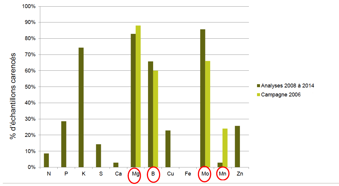 tableau carences colza yara france