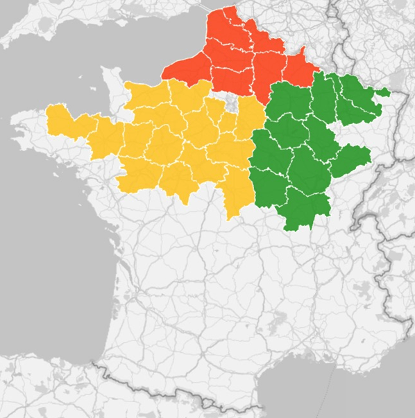Carte sur la répartition de production de colza en France